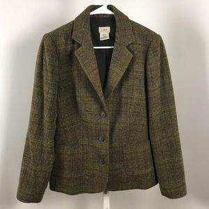 L.L. Bean Green plaid wool blazer jacket Medium
